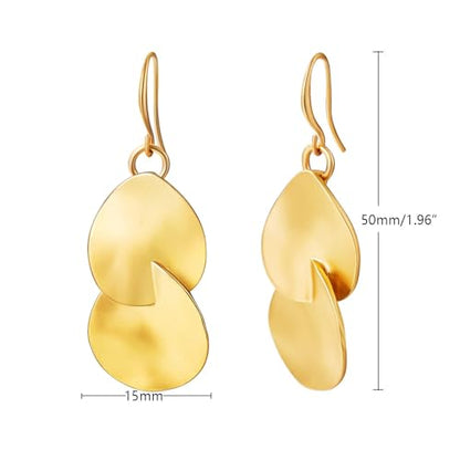 Gold Earrings 14k Gold Plated Hoop Earrings Dainty Pearl hoop Disc Coin Bead Starfish Teardrop Circle Dangle Drop Earrings for Women Hypoallergenic Jewelry Gifts - color: Double Teardrop-Gold