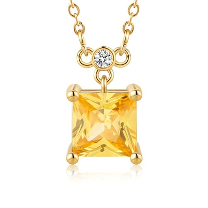 18K Gold-Plated Non Tarnish Birthstone Necklace for Women, 5A Princess Cut Cubic Zirconia Pendant, Birthday Anniversary Valentine's Gift, 18-20 Inches - color: 11-Nov-Golden Yellow