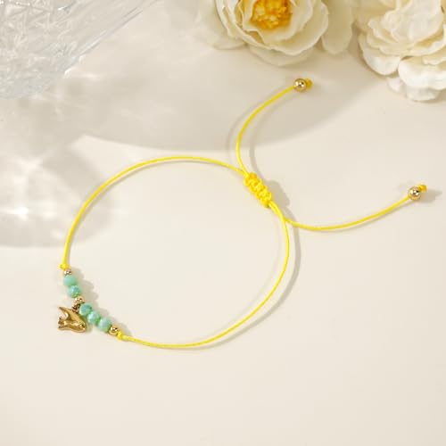 Boho Glass Seed Beaded Bracelets For Women, Handmade Romantic Gold Plated charm String Braided Rope Adjustable Jewelry, Summer Beach Daily Party Friendship Gift - color: Yellow Fish