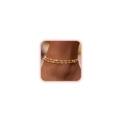 Dainty Layered Ankle Bracelets for Women Waterproof, 14K Gold/Silver Plated Anklets Beaded Satellite Chain Ankle Bracelet Set Trendy Beach Summer Fashion Jewelry Gift - style: Style 3
