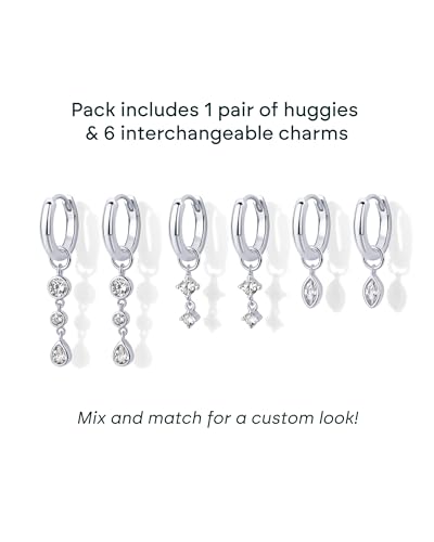 PAVOI 14K Gold Plated Mix & Match Charms Dainty Huggie Earrings for Women | Hypoallergenic Earrings with 925 Sterling Silver Posts, Huggie Hoop Earrings with Motif Dangle Charms Pack - style: Marquise