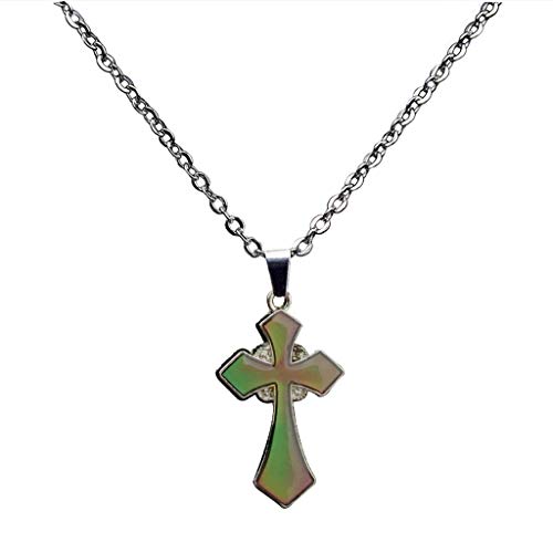 FM FM42 Temperature Sensing Color Changing Pendant Necklace with 19.29" Stainless Steel Rolo Chain - color: Cross