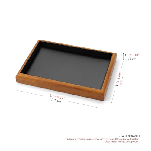 Solid Wood Stackable Flat Jewelry Display Tray | Solid wood frame & soft scratch-proof PU lining, stackable flat tray for home drawer & retail jewelry display - color: Black, size: Flat Tray