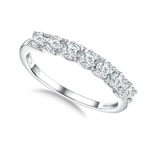 3.5mm Stackable Rings S925 Sterling Silver Created Birthstone & Cubic Zirconia Ring for Women Wedding Bands Anniversary Birthday Jewelry Size 6 to 10(with Box) - color: 04-Cubic Zirconia-Apr