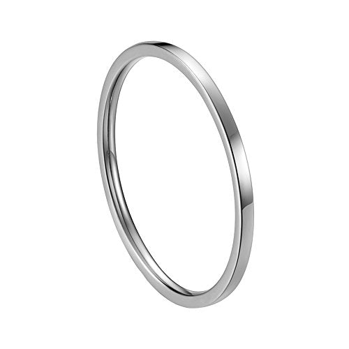 Women's Stainless Steel 1MM Thin Plain Midi Stacking Ring Band Comfort Fit, Size 3 to 10 - color: 1mm Flat - Silver