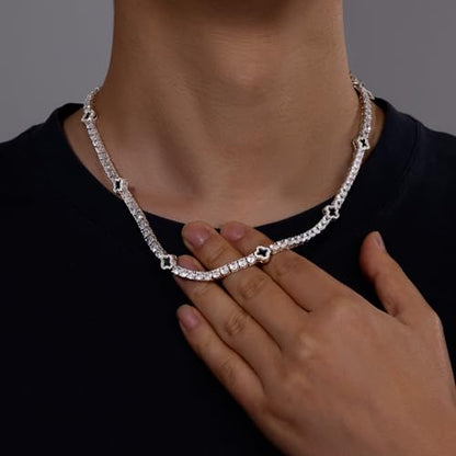 LuxeFlex 4mm Iced Out Four Leaf Tennis Chain,White Gold Plated with 5A Zircon Stones, exquisite Handmade Hip Hop Bling Necklace Perfect Unisex Jewelry Gift - color: White Gold, size: 18 INCH