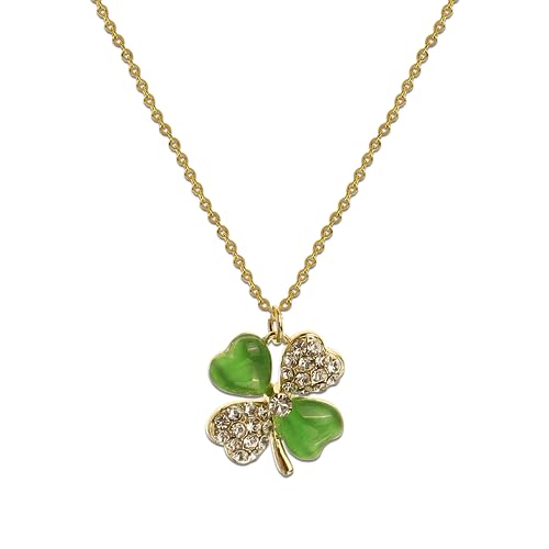 Jean Beau Dainty Pendant Necklaces for Women, Cute Chain Necklace Jewelry Gift - color: Green CZ Clover