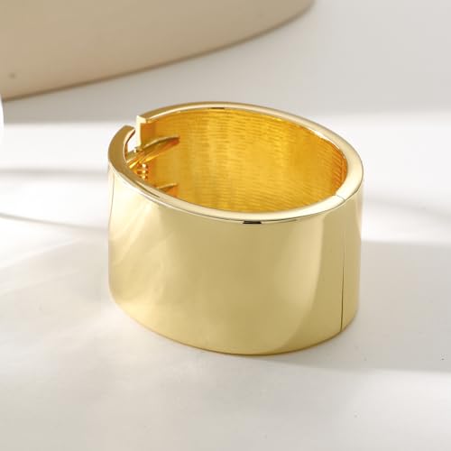Bangle Bracelets for Women | 14K Gold Plated Trendy Wide Bracelets | Hinged Arm Cuff Bangles Chunky Bracelet for Women - color: Style I-Gold Plated Bangles