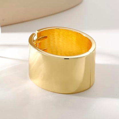 Bangle Bracelets for Women | 14K Gold Plated Trendy Wide Bracelets | Hinged Arm Cuff Bangles Chunky Bracelet for Women - color: Style I-Gold Plated Bangles