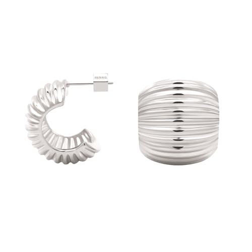 RENAIZ Bold Statement Hoop & Stud Earrings for Women – 14K Gold & Rhodium Plated Maximalist Jewelry, Chunky Geometric Boho Earrings, Hypoallergenic Non-Tarnish Trendy Gift - color: White Gold, style: Chunky