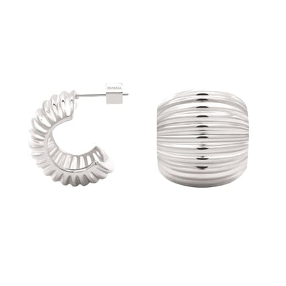 RENAIZ Bold Statement Hoop & Stud Earrings for Women – 14K Gold & Rhodium Plated Maximalist Jewelry, Chunky Geometric Boho Earrings, Hypoallergenic Non-Tarnish Trendy Gift - color: White Gold, style: Chunky