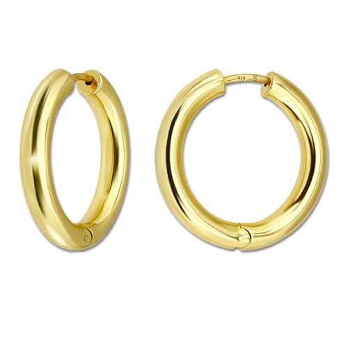 18K Gold Plated Sterling Silver Earrings for Women – Pure & Polished, Twist, Square, Hinged Tube, Abstract & Heart Shape Hoops – Lightweight, Hypoallergenic, Non-Tarnish Jewelry (Sizes: 3x35mm-46x30mm) - color: Gold, size: Hinged Tube (5x30mm)