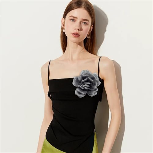 Flash Camellia Flower Brooch Pin for Women Men Elegant Texture Fabric Dahlia Rose Floral Brooches Lapel Pins Dainty Wedding Holiday Party Costume Dress Accessories Jewelry - color: Grey