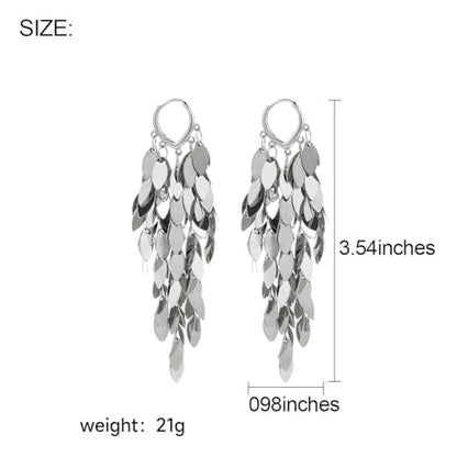 Long Dangle Earrings For Women, Fringe Chandelier Earrings Punk Metal Chain Earrings Hypoallergenic Lightweight Tassel Drop Earrings - color: Fringe-Silver