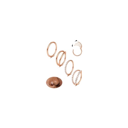Dochais 4PCS 18G Nose Rings Hoops, Surgical Steel Earrings Tragus Septum Piercing CZ Clicker Ring, Hinged Segment Conch Lip Cartilage Double Hoops 8mm 10mm for Women Men - color: Gold Rose, size: 16G(1.2mm),10mm