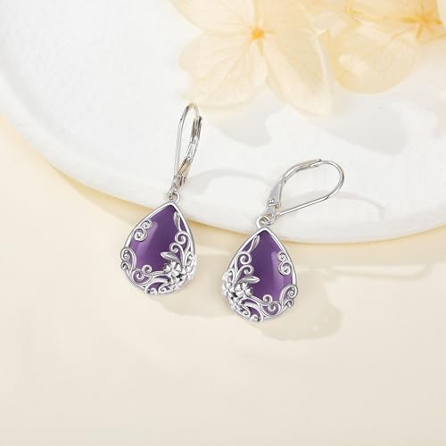 Black Onyx Earrings 925 Sterling Silver Black Onyx Dangle Drop Earrings Filigree Jewelry Gift for Women Girls - style: Amethyst