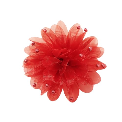 13cm/5in Beaded Mesh Flower Brooch Pin for Women Girls Dainty Round Shell Pearl Ball Beads Camellia Peony Flowers Brooches Lapel Hair Pins Elegant Wedding Anniversary Accessories Jewelry - color: Red