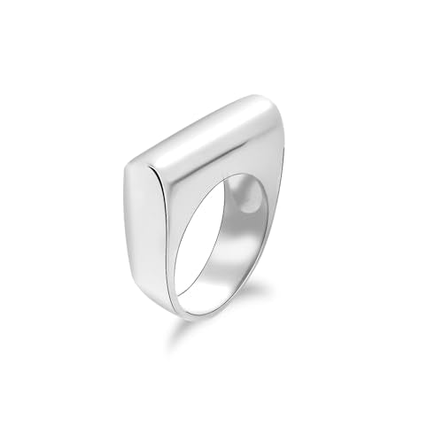LeCalla 925 Sterling Silver Bar Ring for Women | Silver Ridge Ring Signet Style Classic Simple Plain Wedding Band Engagement Ring | Women's Statement Stackable Ring(Sizes 6-8No.) - color: Style 02, size: Ring Size-8No.