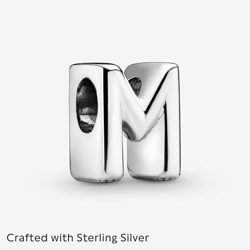 Pandora Alphabet Charm - Compatible Moments - Gift for Her - Made with Sterling Silver - with Gift Box - style: Letter M