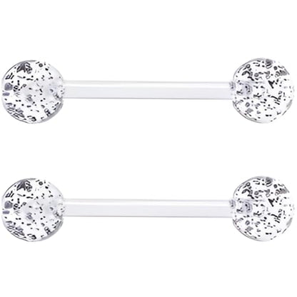 Sequin Barbell Piercing Set for Women Men 14 G Acrylic Hypoallergenic Tongue Ring Jewellery Cute Nipple Rings Piercings Bars Kit Clear Rod Long Body Jewelry 2 pcs Length 12 MM - color: Black, size: 12 mm