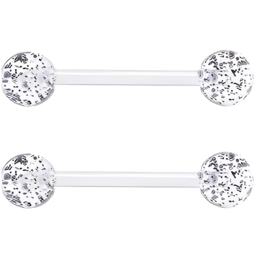Sequin Barbell Piercing Set for Women Men 14 G Acrylic Hypoallergenic Tongue Ring Jewellery Cute Nipple Rings Piercings Bars Kit Clear Rod Long Body Jewelry 2 pcs Length 12 MM - color: Black, size: 12 mm