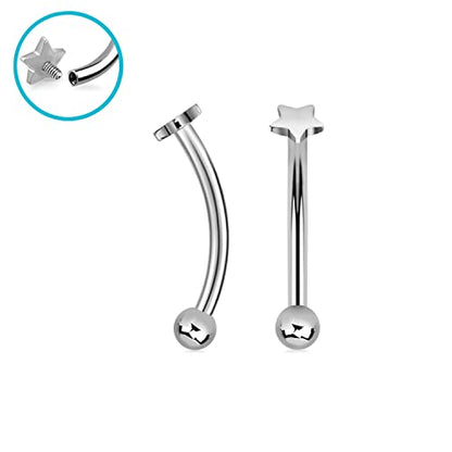 Pierced Owl 16GA G23 Titanium Internally Threaded Flat Star Top Eyebrow Curved Barbell - style: 8mm (5/16") Barbell Length