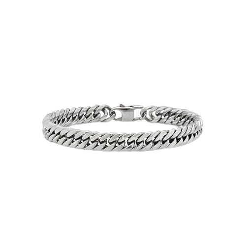 Stainless Steel Cuban Link Bracelet for Men, Classic Chain Bracelet - Men’s Bracelets in Silver/Gold/Black - Meaningful Gift for Son, Husband, Dad & Boyfriend - Hypoallergenic Jewelry with Gift Box - color: Dad-Silver, size: Medium