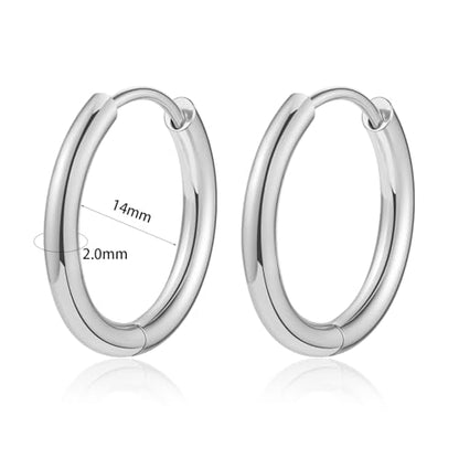 Titanium Huggie Hoop Earrings Hypoallergenic Nickel Free Hinged Sleeper Earrings for Sensitive Skin Cartilage Helix Lobes - style: silver-14mm