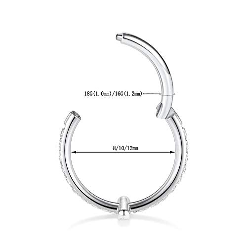 16G Cartilage Earring Hoop 316L Surgical Steel Daith Helix Conch Earrings Tragus Rook Earrings CZ Opal Septum Jewelry Seamless Clicker Nose Rings Hinged Segment Ring Hoop Earring for Women Men - color: 1PC,Silver,Cross CZ