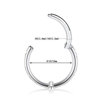 16G Cartilage Earring Hoop 316L Surgical Steel Daith Helix Conch Earrings Tragus Rook Earrings CZ Opal Septum Jewelry Seamless Clicker Nose Rings Hinged Segment Ring Hoop Earring for Women Men - color: 1PC,Silver,Cross CZ