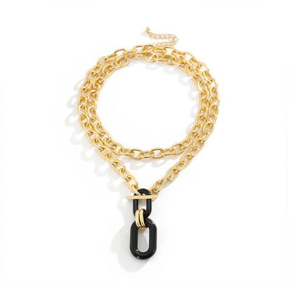Layered Chunky Gold Silver Necklace Big Cuban Chain Statement Necklace Stacked Punk Chain Choker Necklaces for Women Trendy Jewelry Birthday Gifts - color: 03 Gold Black