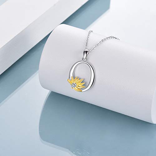 POPLYKE Initial Sunflower Necklace for Women 925 Sterling Sliver Sunflower Pendant Necklace Letter Initial Pendant Chain - style: Sunflower O