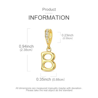 Hapour Gold Initial Letter Charms 925 Sterling Silver Alphabet Beads | 14K Gold Plated, A-Z Letter Charms, For Bracelets Necklace, Cubic Zirconia, DIY Dangle Pendant Beads, For Women Mom - color: Golden initial letter B