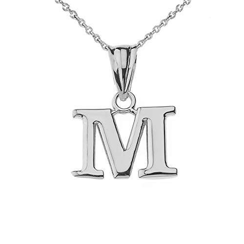 Claddagh Gold .925 Sterling Silver Initial Pendant Charm – Personalized Alphabet Letter Jewelry in 0.80mm or 0.55mm Block Font - color: 18" Rolo Chain with Pendant, size: Small, style: M
