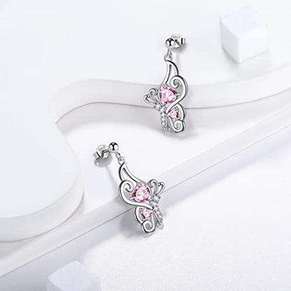 Butterfly Heart Necklace Birthstone Pendant Necklace Earrings Bracelet Women 925 Sterling Silver Animal Butterflies Birthstone Pendant Crystal Birthday Jewelry Wedding Gift - color: J.October-earrings