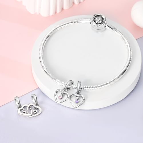 Hapour 925 Sterling Silver Charm for Bracelet Necklace Women Pendant Beads | Virgin Mary Charm, Religious Cross Heart Dragon European Jewelry Mom Charm - color: Silver Two Hearts