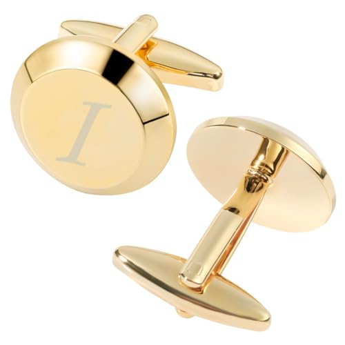 GWD Cufflinks for Men Stainless Steel Initial Cuff Links Alphabet Letter A-Z Groom Father Gift - style: I