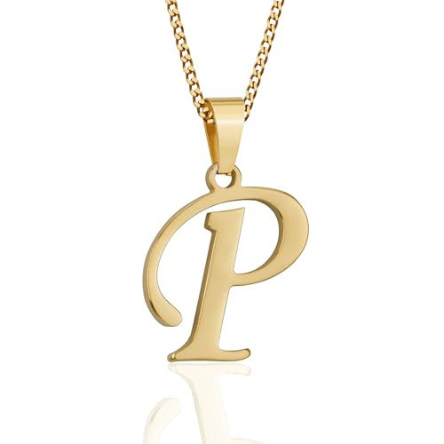 Suweibuke Initial Necklace for Men Women Boys Girls, 18K Gold Plated 26 Letters Pendant Necklace, Personalized Jewelry Gifts - color: Gold--1P
