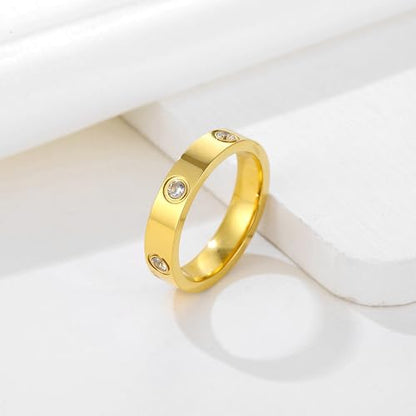 YCSLYW Ladies Stainless Steel Ring Love Friendship Ring Golden high polishing, low allergy Wedding Jewelry Valentine's Day Birthday Gift, 5-10 - color: Love Gold, size: 7