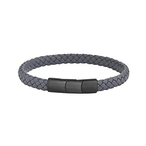 Geoffrey Beene Men's Braided Genuine Leather Bracelet with Stainless Steel Closure - color: Grey, Black