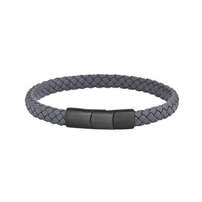 Geoffrey Beene Men's Braided Genuine Leather Bracelet with Stainless Steel Closure - color: Grey, Black
