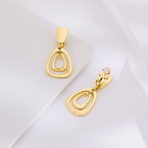 Matte Gold Silver Large Clip On Earrings for Women Statement Earrings - color: Color A