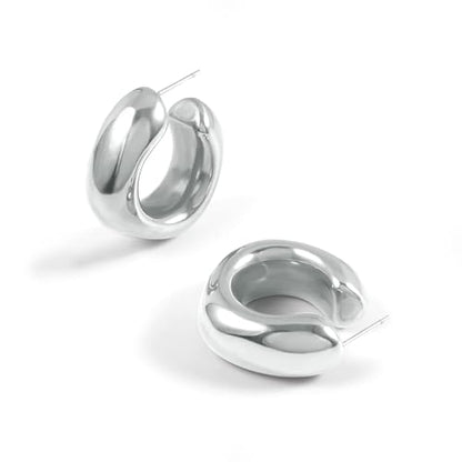 Waterproof Thick Gold Chunky Hoops Earrings for Women Non Tarnish,Gold Plated Hypoallergenic Open Hoop Earrings,Lightweight Hollow Earrings - color: Silver