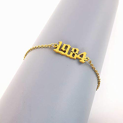 CSIYANJRY99 Birth Year Ankle Bracelets for Women14K Gold Plated Birth Year Number Anklets Adjustable Chain Beach Foot Ankle Bracelets for Women Birthday - style: 1984