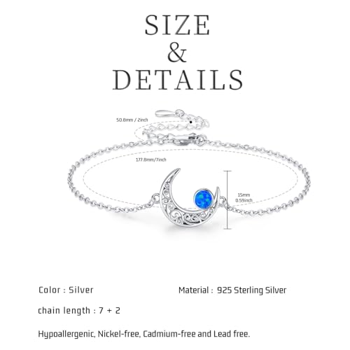 Moon Bracelet for Women 925 Sterling Silver Moonstone/Birthstone Moon Bracelet Butterfly/Dragonfly Bracelet Celtic Moon Butterfly Dragonfly Jewelry Gifts for Women - style: Blue Opal-Silver