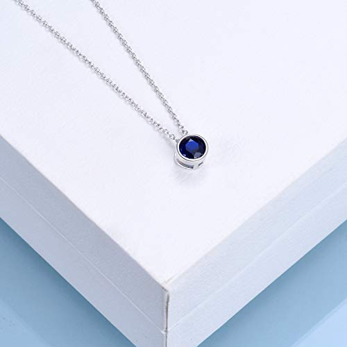 925 Sterling Silver Solitaire Cubic Zirconia Necklace for Women Teen Girls - color: September - Blue