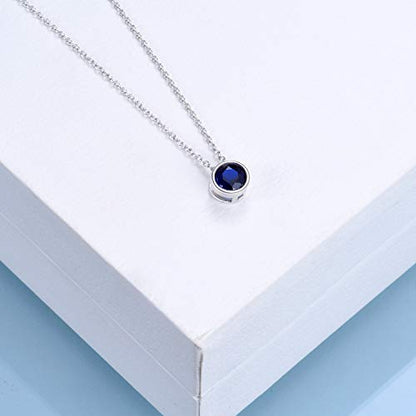 925 Sterling Silver Solitaire Cubic Zirconia Necklace for Women Teen Girls - color: September - Blue