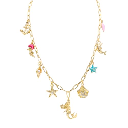 JNF Cute Shell Conch Boho Charm Necklace for Women Sun Moon Star Coin Heart Flower Boot Bow Charms Necklaces Summer Beach Jewelry - color: coastal beach necklace