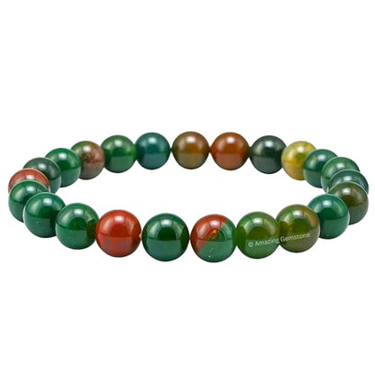 Amazing Gemstone Bloodstone Crystal Bracelet for Women Men's Gifts - Protection Healing Crystal Bracelet - 8mm Gemstone Beaded Stretchable Bracelet Pulseras Para Hombres Mujer Stocking Stuffers Mothers Day Gift - color: Bloodstone