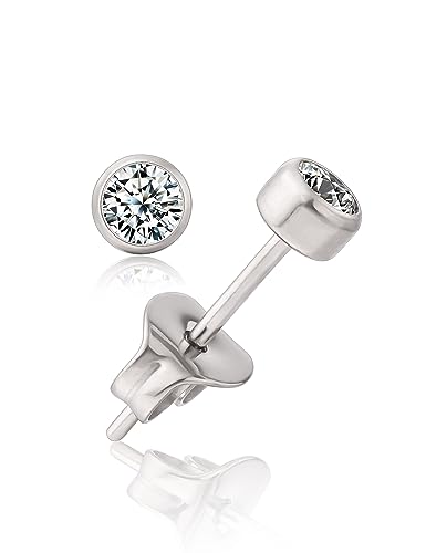 Limerencia Hypoallergenic G23 Pure F136 Implant Grade Titanium Earrings | 20G Flat Back Studs with CZ, Available in Round, Princess-Cut, Square & Ball, Earrings for Women and Men with Sensitive Ears - style: 3mm Round CZ